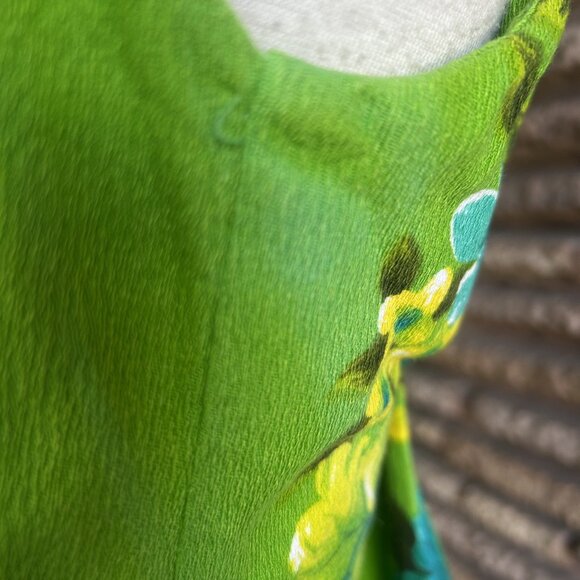 Hawaiian Togs Vintage Green Floral Barkcloth V Neck Draped Back Tiki Maxi Dress - Picture 7 of 14